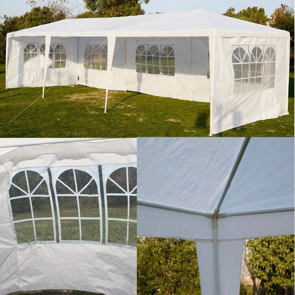10'x30' Party Canopy Tent Outdoor Wedding Waterproof UV Protection Gazebo Pavilion with 5 Removable Sidewalls Heavy Duty Portable Camping Shelter BBQ Pavilion Canopy Cater Events, White