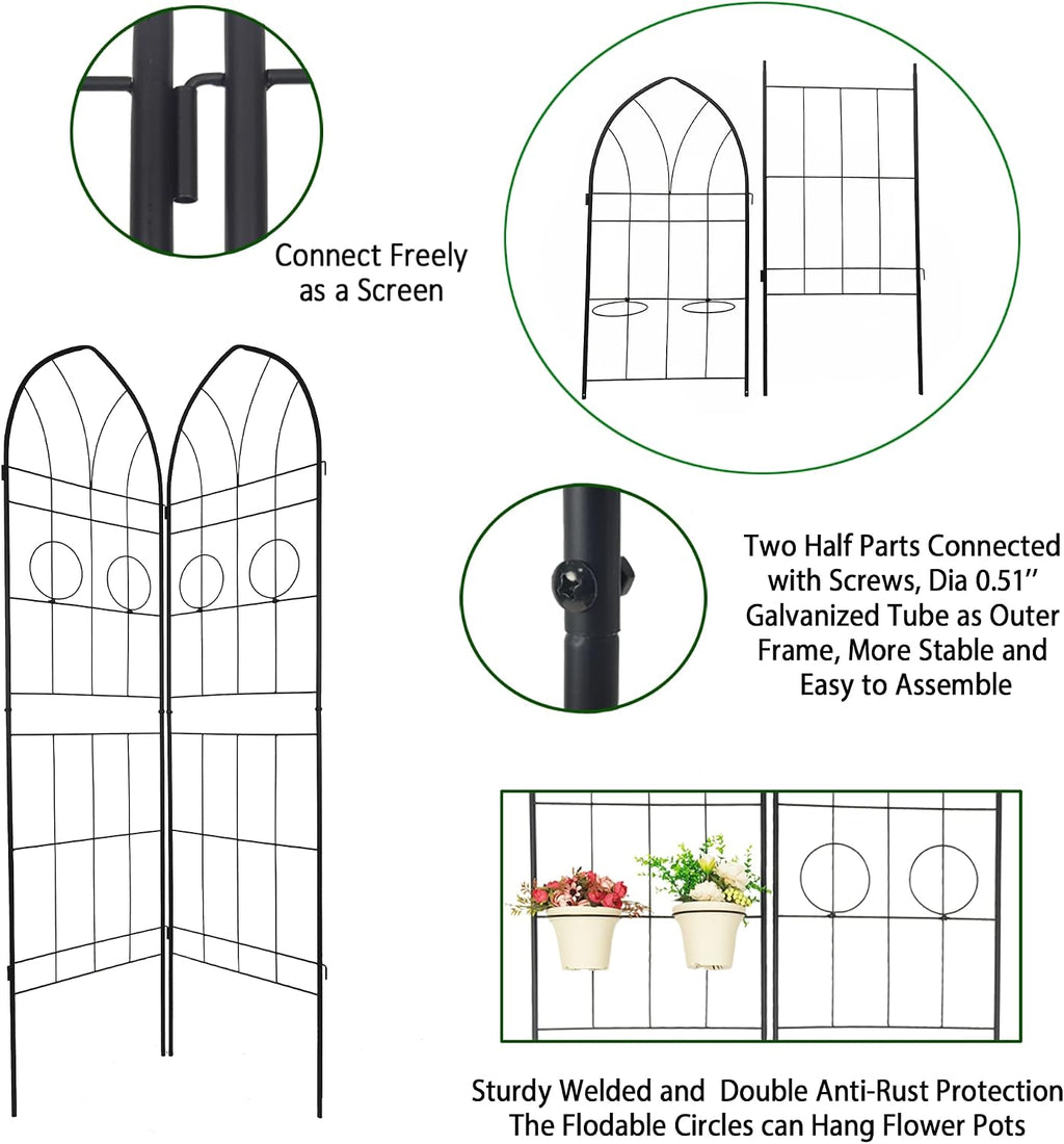 78.7'x80' 4 Pack Metal Garden Trellis with Galvanized Tube,Vines Plant Rose Vegetable Support,w/ 2 Pot Holders,Large Decorative Outdoor Trellis,for Backyard,Farm,Black