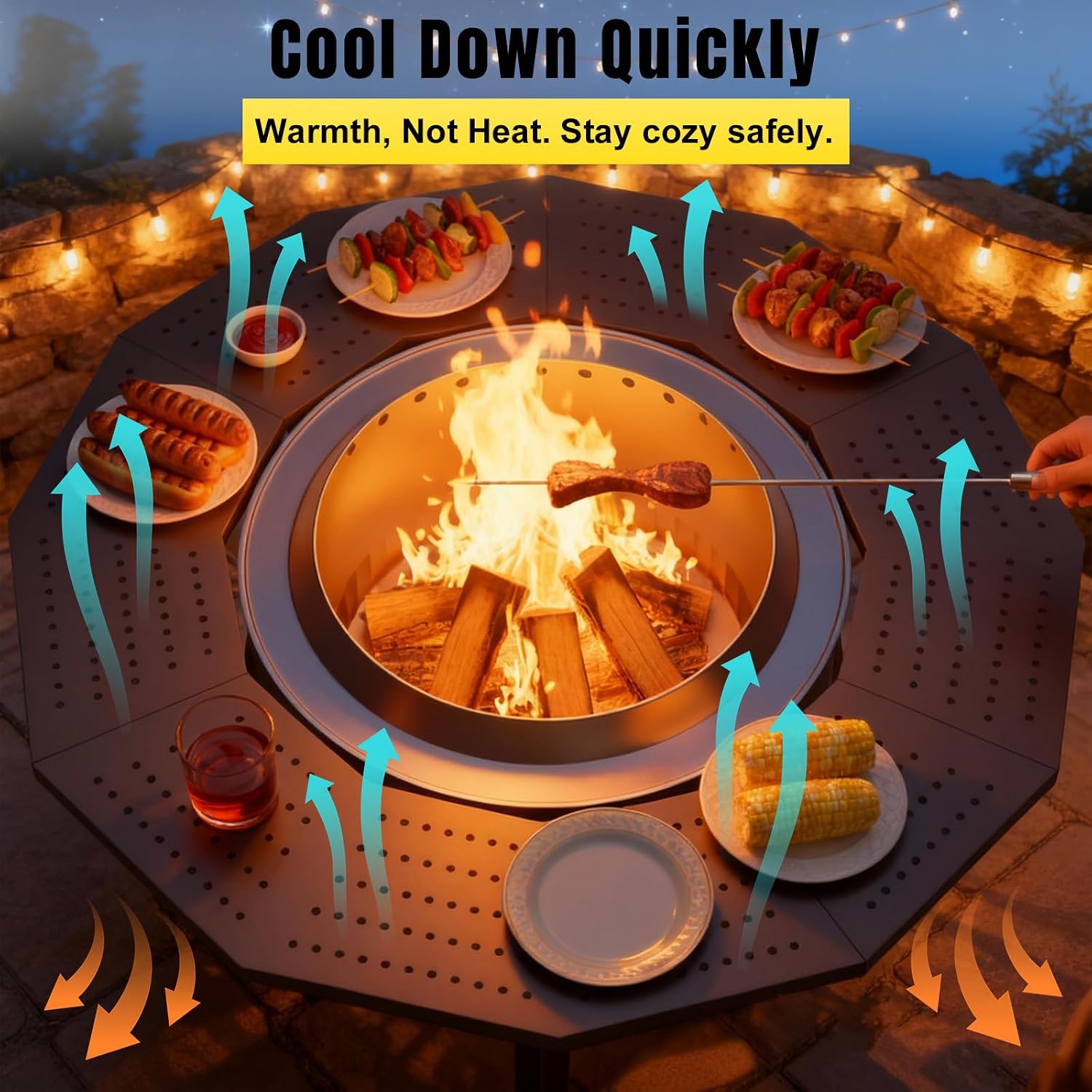 41' Fire Pit Surround Tabletop for Solo Stove Bonfire and Ranger Portable Protective Barrier for Wood Burning Fire Pits Outdoor Bonfire Fire Pit with Firewood Storage Shelf