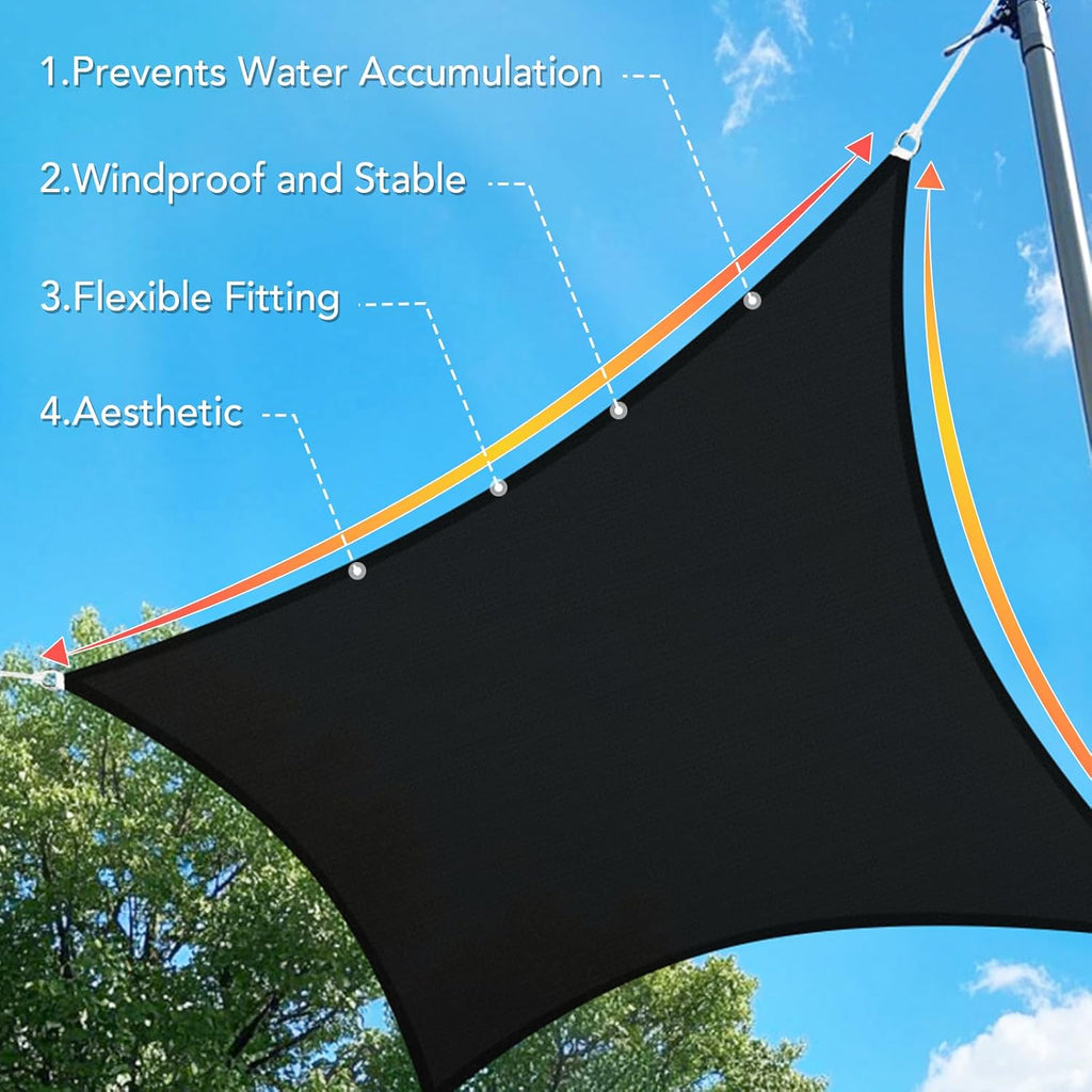 Shade&Beyond Custom 10'x15' Sun Shade Sail Canopy Rectangle UV Block Breathable Curved Sunshade for Backyard Yard Deck Outdoor Facility and Activities, Black (We Make Custom Size)