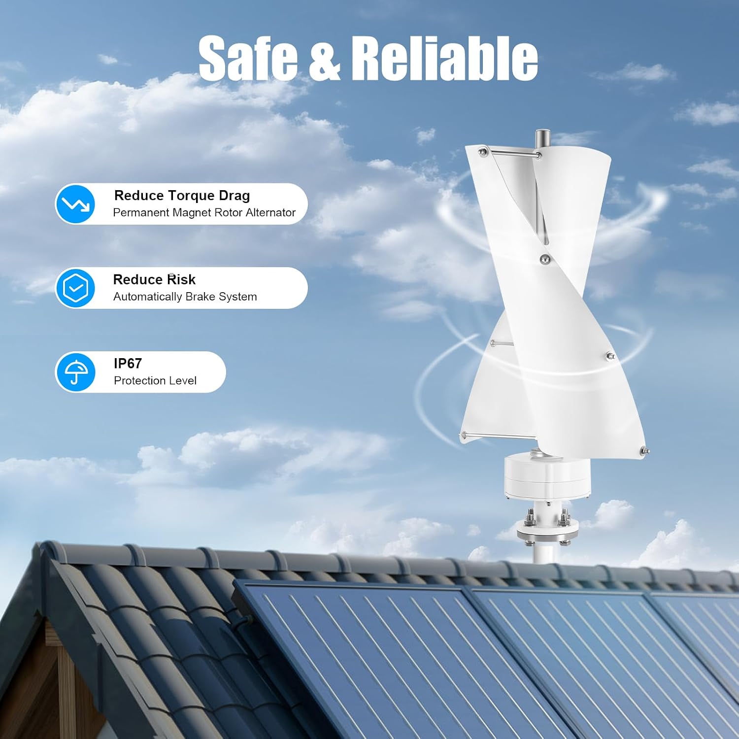 Wind Turbine Generators Kit,500W Vertical Axis Generator for Hybrid Solar Wind System,2 Blades Permanent Magnet Generator Wind Turbine Kit with Controller (White)
