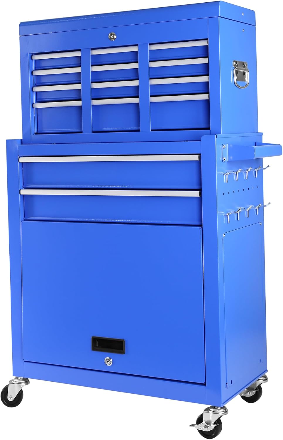 HRVEOCEI Rolling Tool Chest with Drawers, Metal Tool Cabinet on Wheels with Detachable Top Tool Box, 5-Drawer Tool Cart with Adjustable Shelf and Locking Mechanism (8-Drawer Blue)