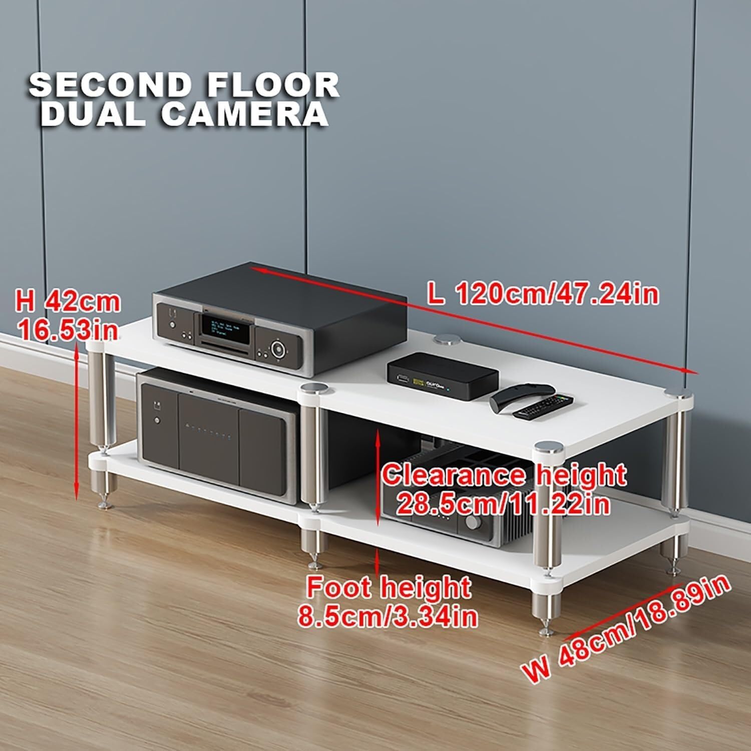 AV Shelf - Media Storage Tower for Projector, DVD Player, Game Console - Portable Gaming Rack & Stand for Cable Box - Home Entertainment Organizer - Modern White Design