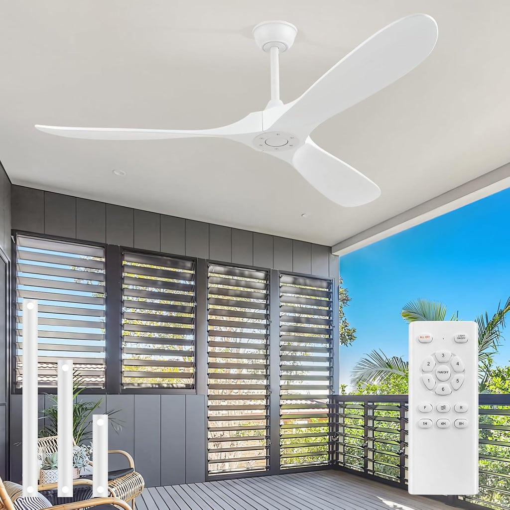 60'' Outdoor Ceiling Fan without Light,Quiet and Large Airflow with Speed Memory Function,White Ceiling Fan no Light for Living Room,Bedroom,Porch