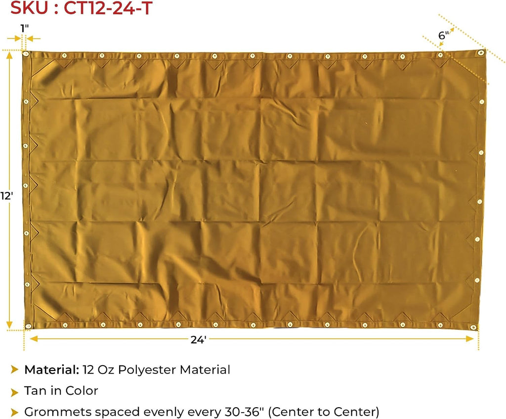 Mytee Products 12' x 24' Tan Canvas Tarp 12oz Heavy Duty Water Resistant