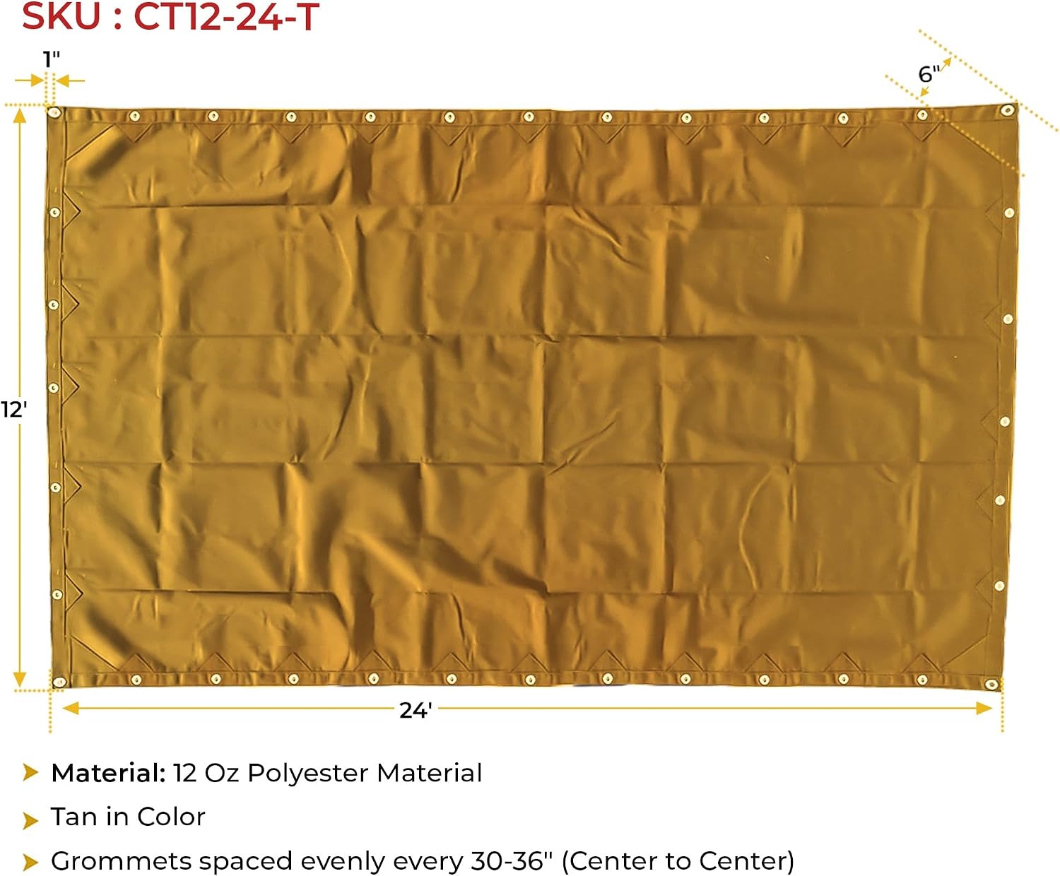 Mytee Products 12' x 24' Tan Canvas Tarp 12oz Heavy Duty Water Resistant