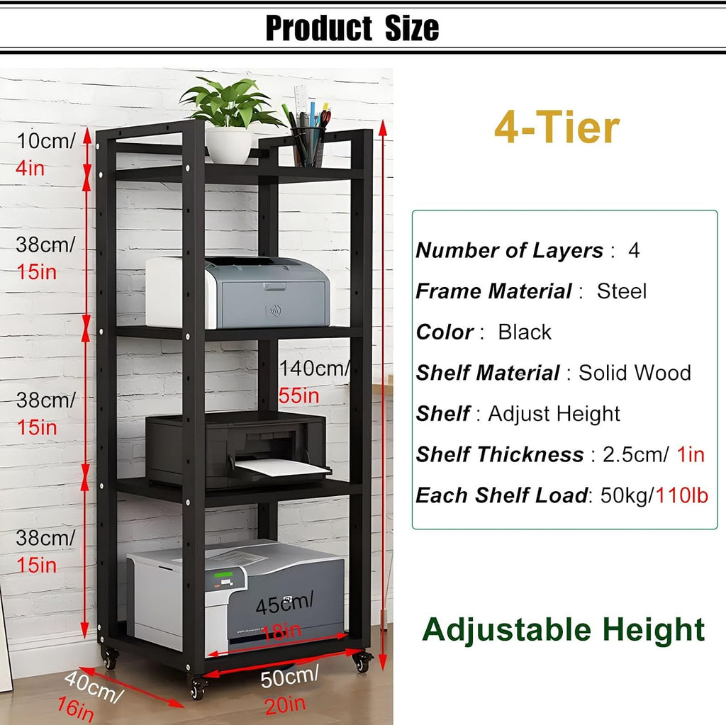 Heavy Duty HiFi Rack 2 3 4 5 Tier Av Media Stand Wood Shelf, Studio Audio Rack Tower Equipment, Gaming Console Stand Shelf/Music Living Room Stereo Video System Racks(White,4-Tier)