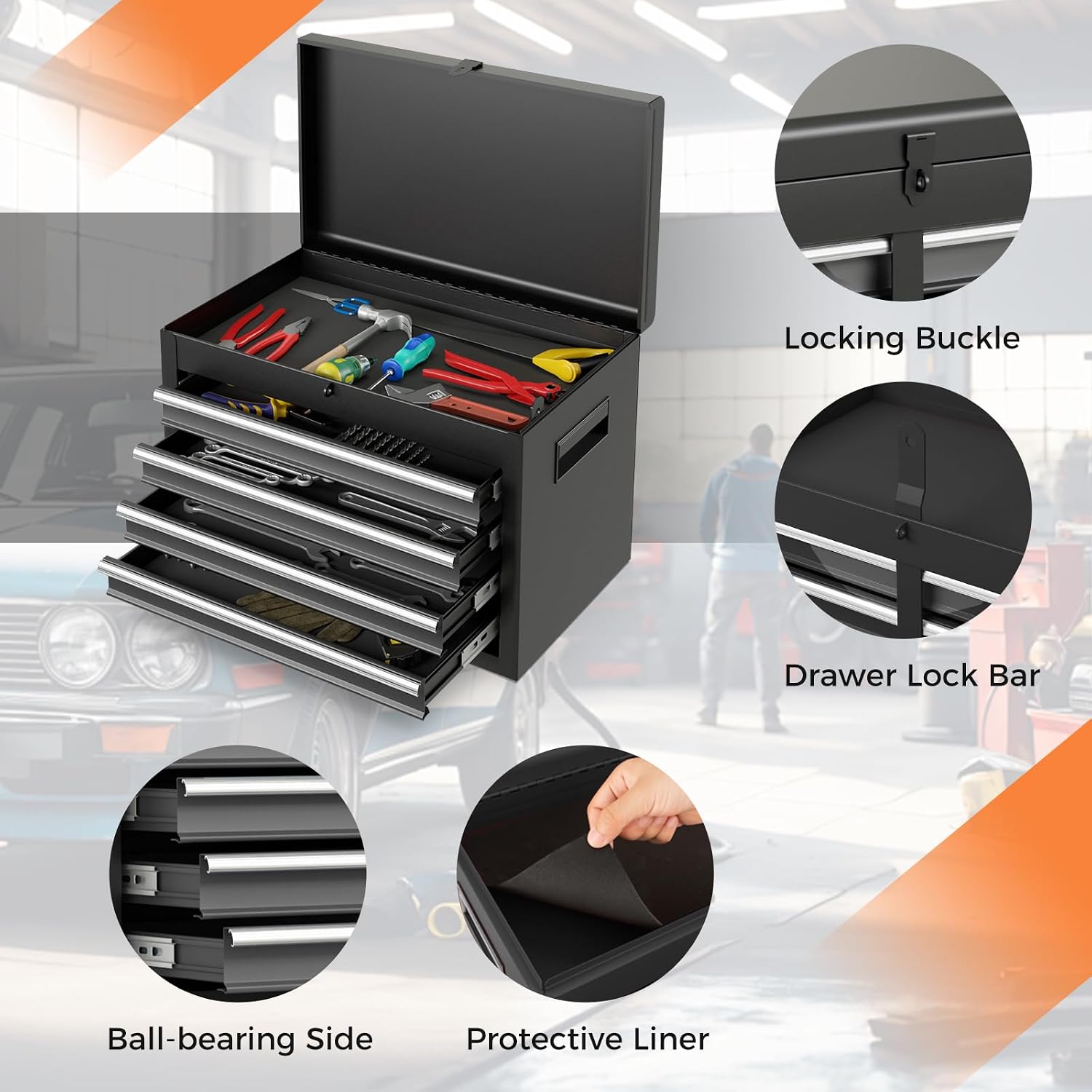 IRONMAX Rolling Tool Chest, 5-Drawer Lockable Tool Cabinet w/Adjustable Shelf & 4 Universal Wheels, 2 in 1 Detachable Tool Box Storage Organizer for Garage Workshop Repair Shop, Grey