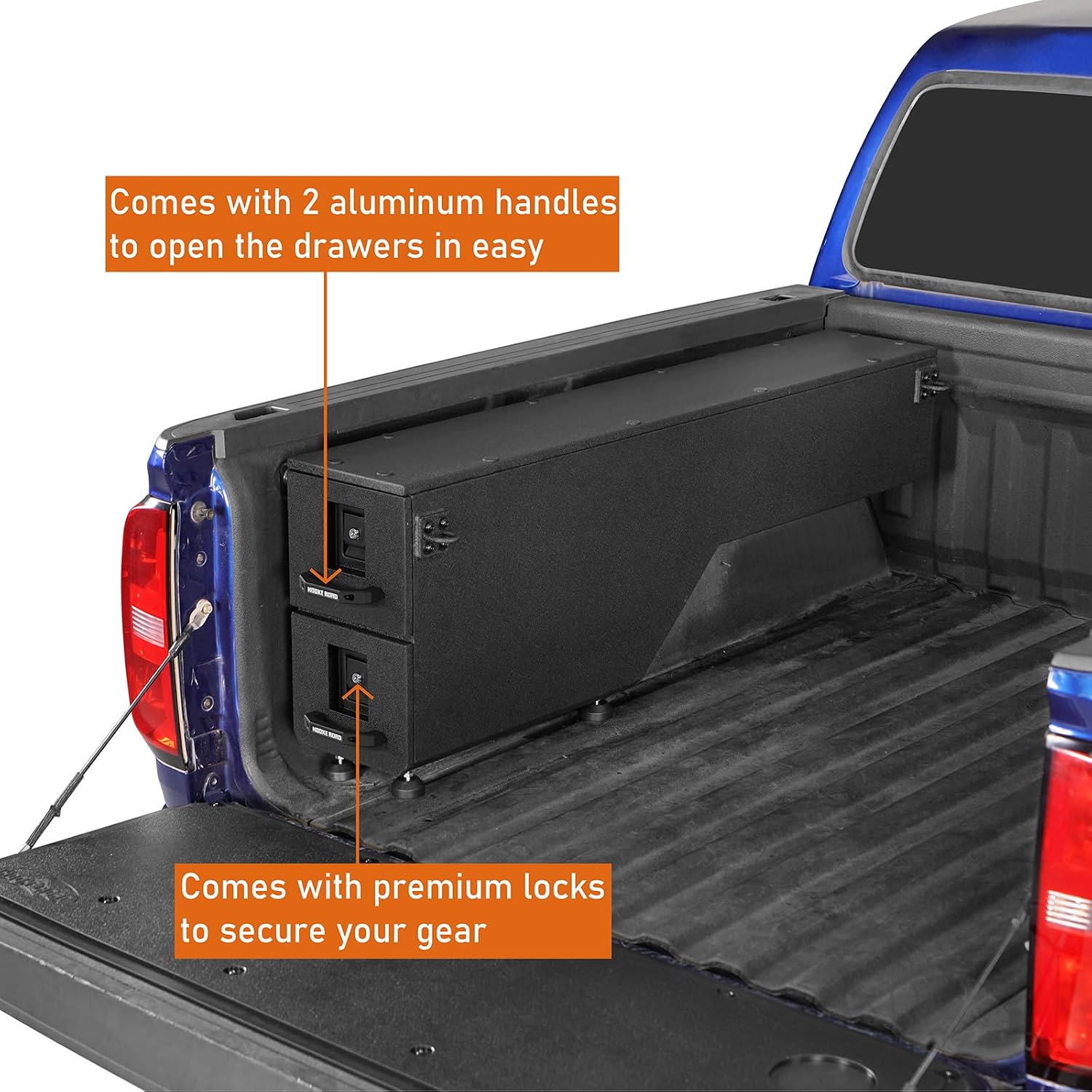 Hooke Road Colorado Wheel Well Tool Box for 2015-2022 Chevy Colorado & GMC Canyon 5'2' Bed, Truck Bed Storage Drawer System Lockable Toolbox
