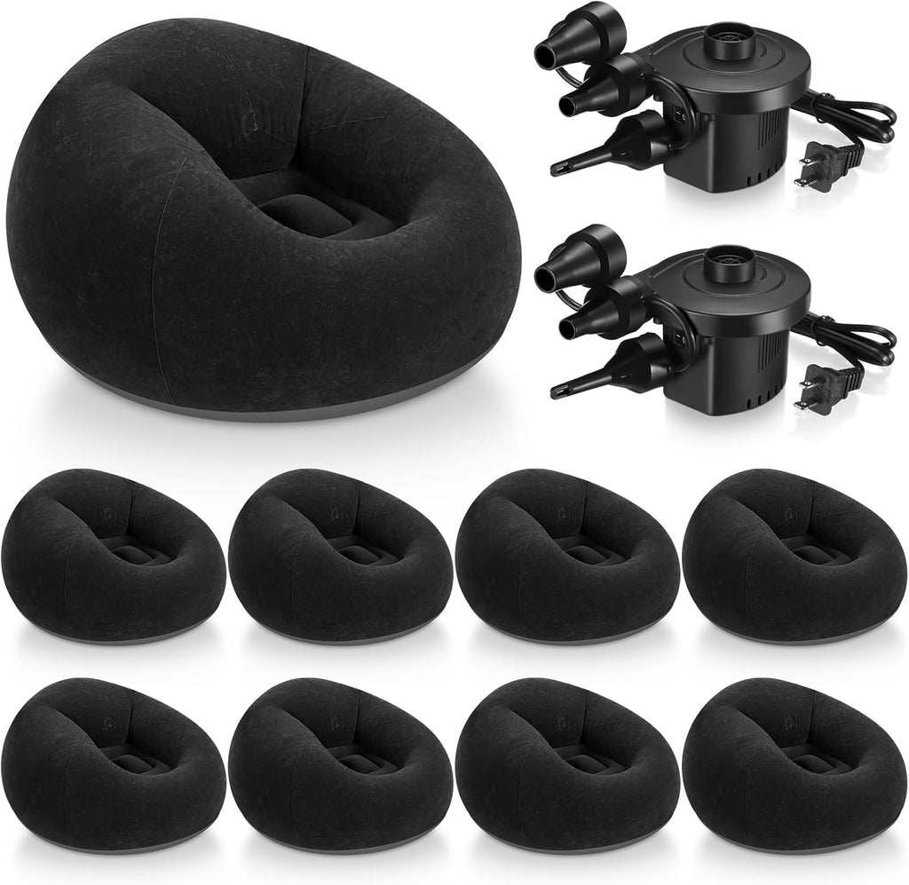 Realspring 6 9 12 Pcs Inflatable Bean Bag Chairs for Adults with Electric Air Pump, Blow up Couch Folding Portable Inflatable Couch Lazy Sofa for Outdoor Movie Night Camping(Black,9 Pcs)