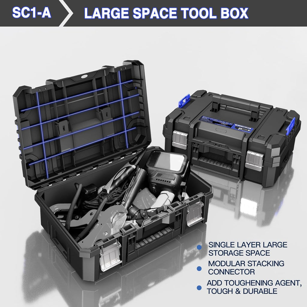 4 Tier Stackable Rolling Tool Box with Wheels | Modular Tool Organizer Box Storage System | Portable Tool Box with Drawers | Tough and Durable | For Garage Storage | Home Repairs | Professional Work