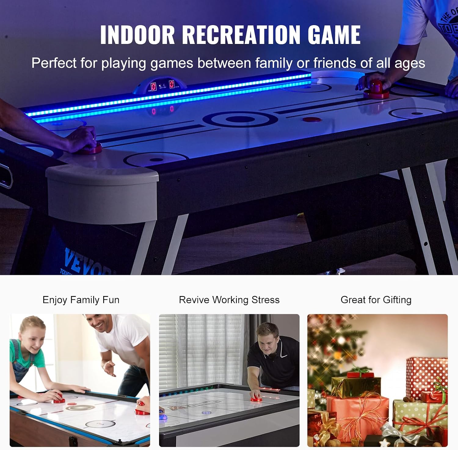 VEVOR 72' & 89' Air Hockey Tables w/LED Scoreboard, 88' 3-in-1 Multi-Game Table (Hockey/Billiards/Ping Pong) - Includes Pucks, Pushers & All Accessories for Game Room & Family | for Adult, Children, Elder