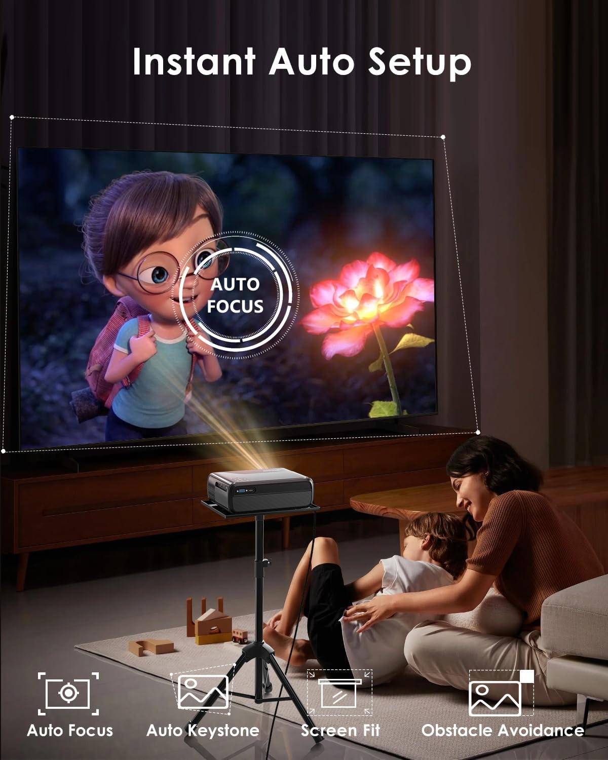 4K Decode Home Theater Projector HDMI 2.1, ARC, Google TV OS, Portable Smart Bedroom Movie Gaming Projector 4K HDR, with WiFi 6, Bluetooth, Dolby Audio, Voice Control, Apps, Auto Focus, ZOOM, 1400ANSI