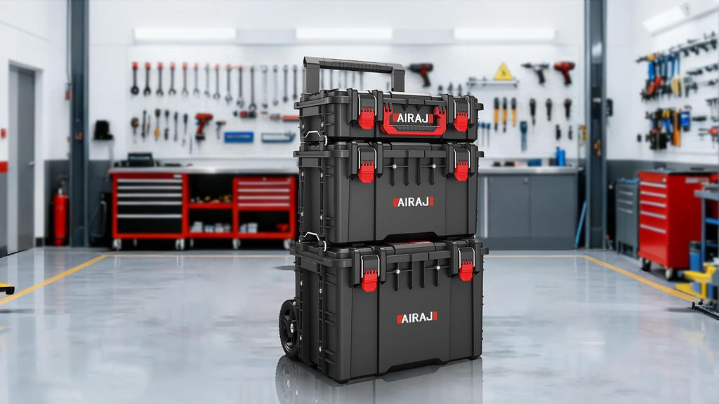Rolling Tool Box with Wheels Heavy Duty,Modular Stackable Tool Box Organizer,Waterproof Toolbox for Hand/Power Tools,Removable Divider/Parts Box,All-terrain Durable Wheels,Telescopic Pull Rod Handle