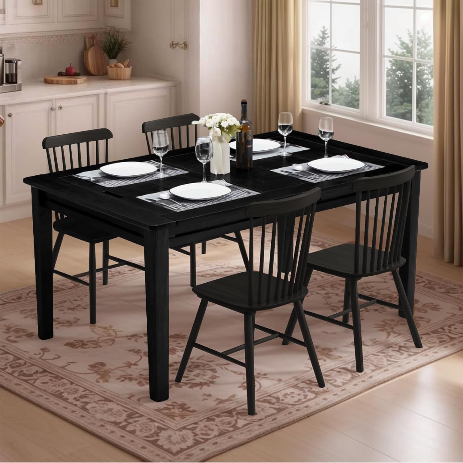 Coperat Solid Wood Board Game Table for 4-6 Players,Dining/Gaming Table w/ 54'x31' Big Gaming Space and Removable Top,Includes Game Mat, 6 Cup Holders & Hobby Tray,Black