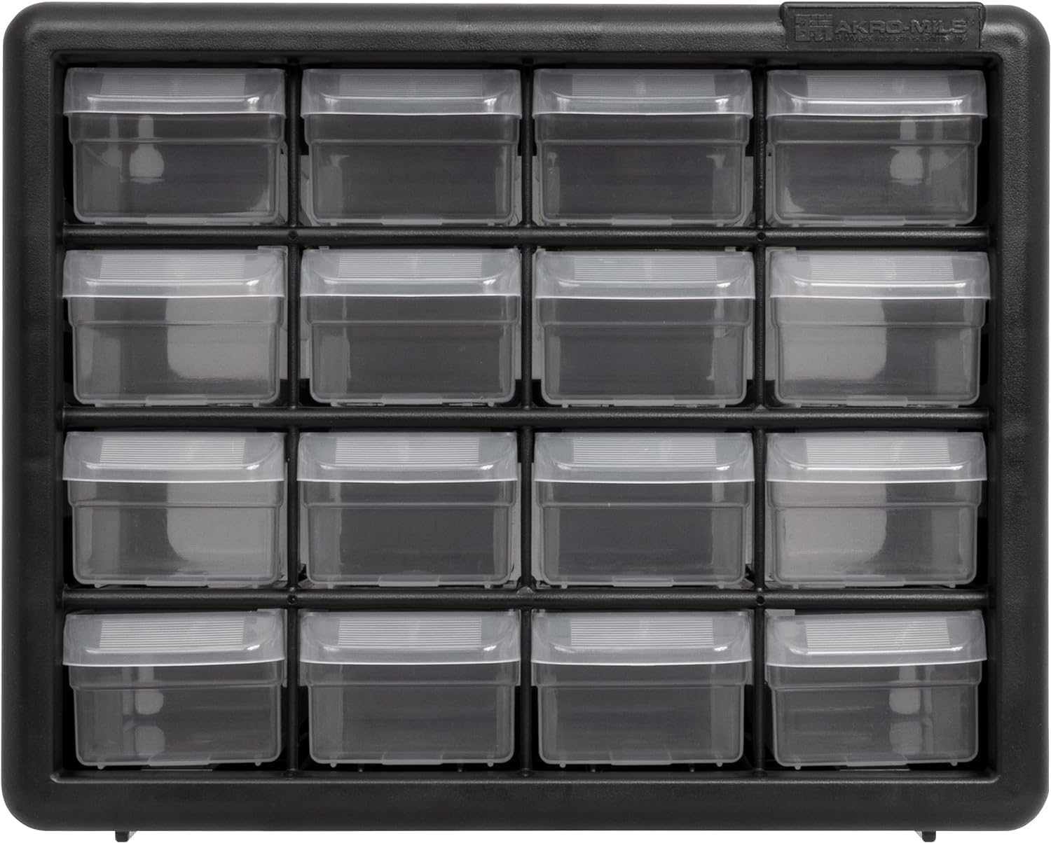 Akro-Mils 16-Drawer Plastic Cabinet for Garage Organization, Beads, Makeup Organizer, Building Bricks Storage, Teacher Toolbox, 10-1/2' W x 6-1/2' D x 8-1/2' H, 10716 Black (Pack of 4)
