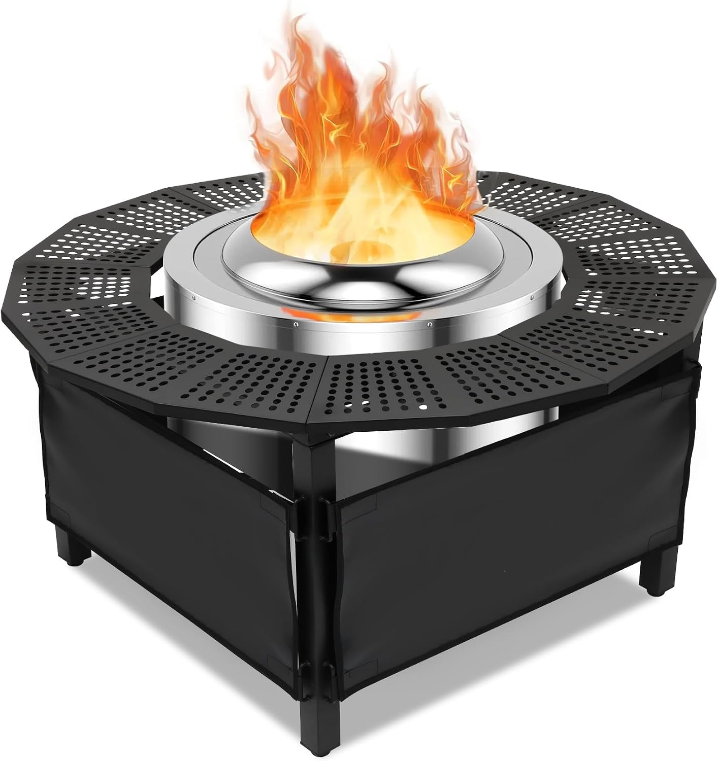 48 Inch Fire Pit Bonfire Surround for Solo St ove Yukon, Circular Safety Protection, Equipped with a Safety Support Frame to Prevent Direct Contact with the Ground