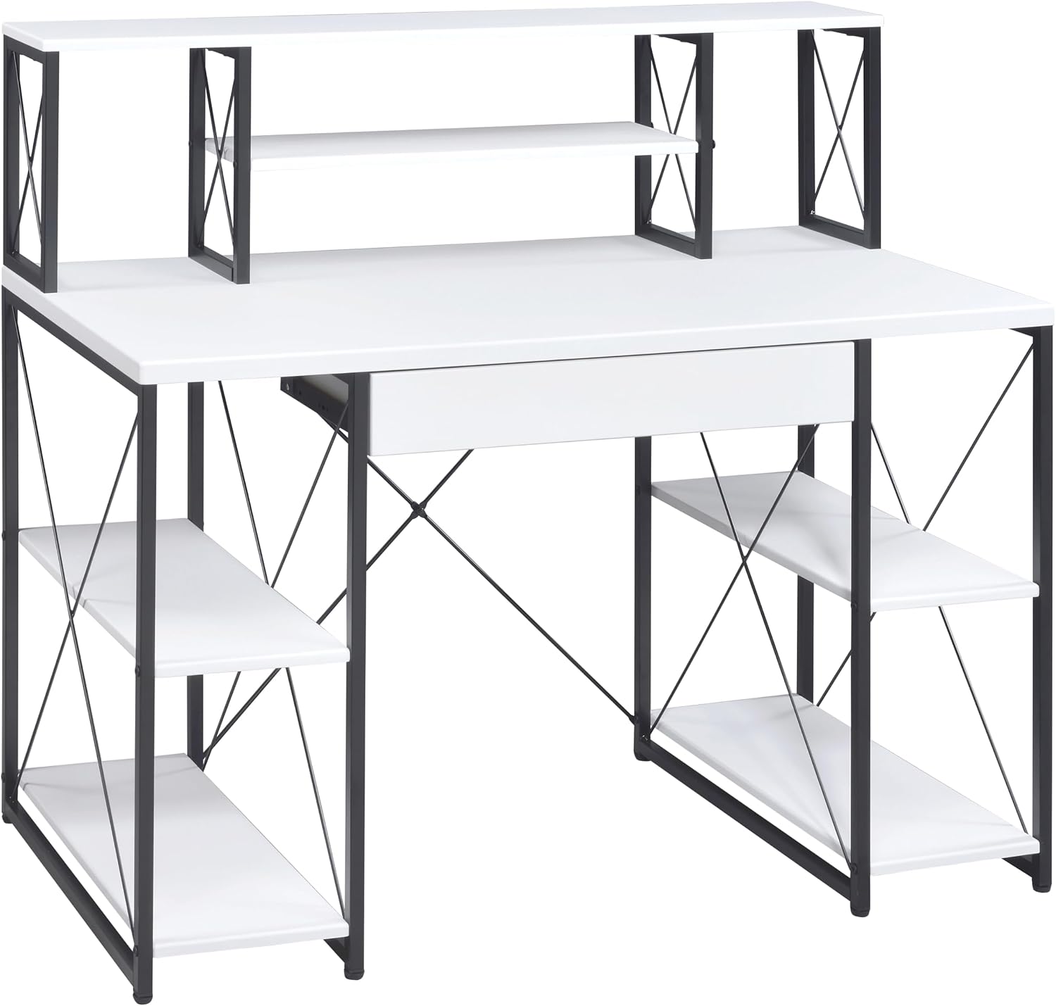 Modern Computer Desk with Hutch and Open Shelves, Foldable Adjustable Portable Gaming Study Desk Table with Wheels for Bedroom Office Student Sturdy Furniture,White-Wood