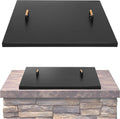 Fire Pit Lid Square 34', Heat Resistant Metal Firepit Cover with 2 Wooden Handles for Square Patio Fire Pit, Compatible for Firepits Inside Dia Up to 32'