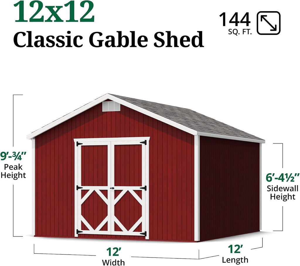 Little Cottage Co. 12x12 Classic Gable Shed with Floor, Outdoor Wood Storage Do-It-Yourself Precut Kit