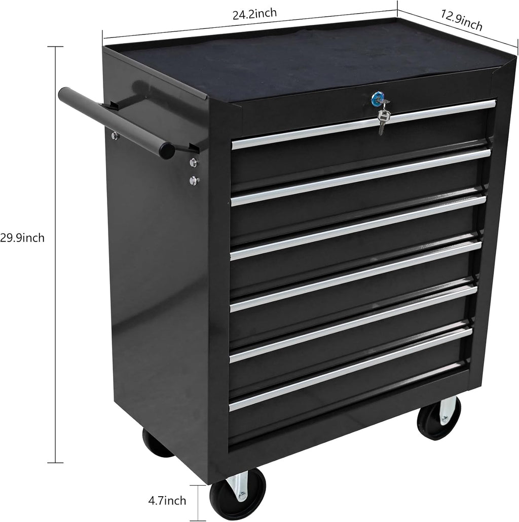 6 Drawers Rolling Tool Chest Cart ,24.2*12.9*29.9'Tool Storage Cabinet With 4 Wheels.Portable Tool Cabinet Trolley With Locking System and Drawer Liners.Tool Storage Cart for Garage,Workshop