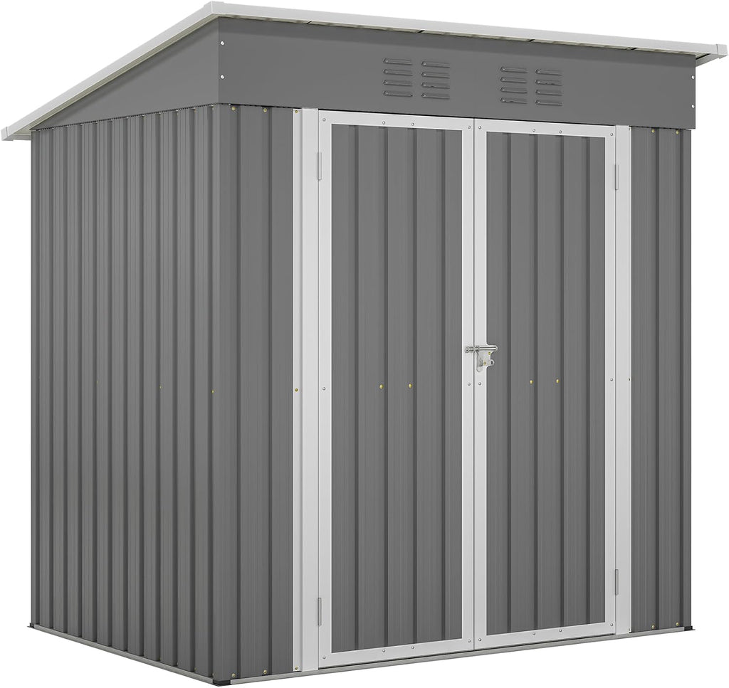 6x4 FT Shed Outdoor Storage Metal Large Garden Tool Sheds with Lockable Doors Floor Frame Shed-Roof Waterproof Steel Utility Equipment Sheds for Backyard Patio Lawn Poolside, Grey