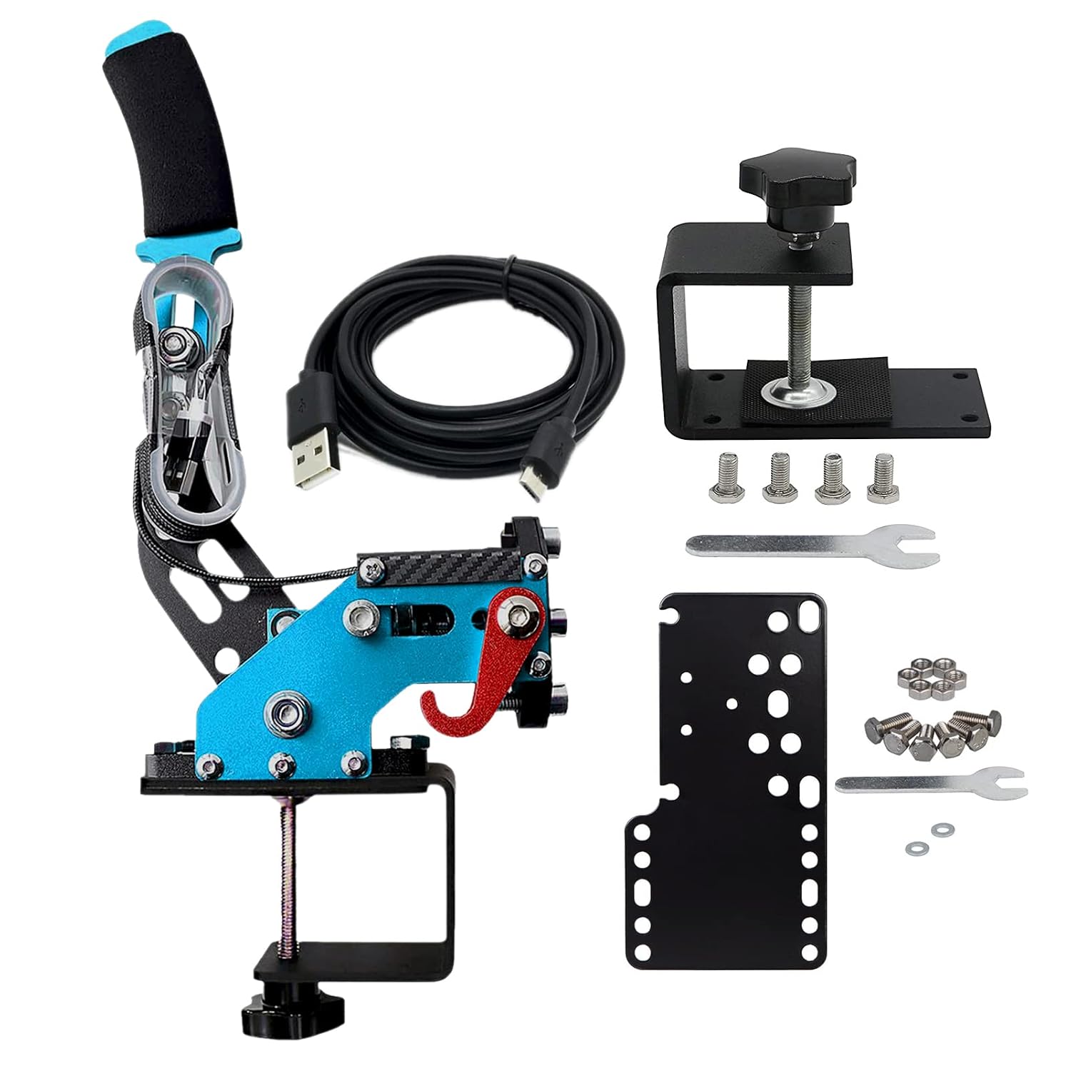 Obokidly Upgrade USB Handbrake Support G920 2 IN 1 Compatible With XBOX ONE/XBOX ONE S AND PC For Simracing Game Sim Rig With Clamp ;With Plate (Blue-1)