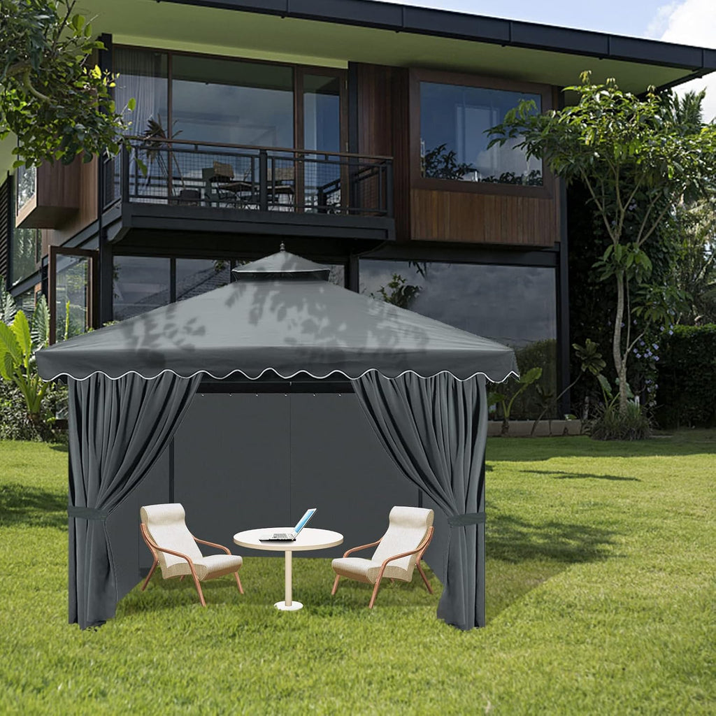 Gazebo Universal Replacement Privacy Curtain, 10'X10' Gazebo Curtain Outdoor Waterproof, 4-Panels Sidewall Curtains with Zipper for Patio, Garden and Backyard (Only Curtains, 10'x10', Grey)
