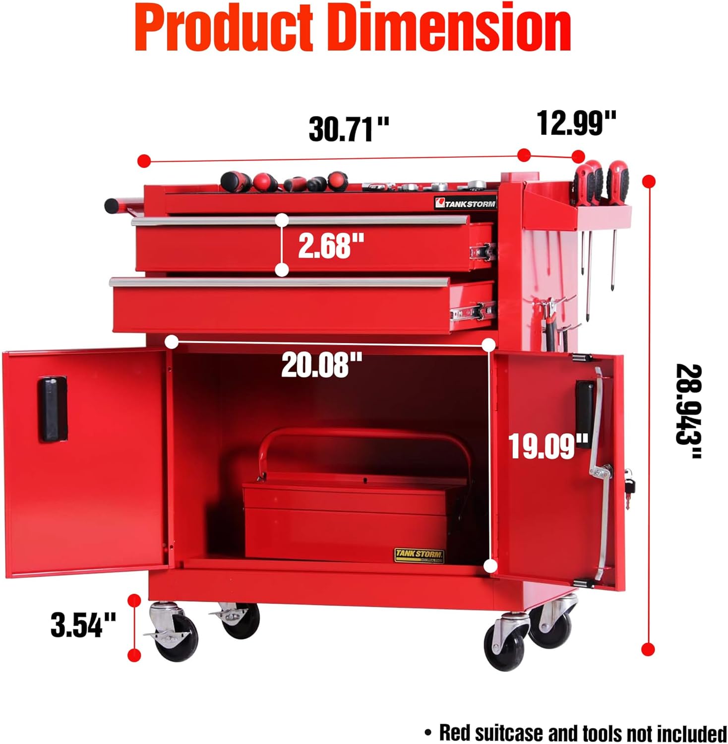 Tool Chest Heavy Duty Cart Steel Rolling Tool Box with Lockable Doors (TZ12 Red)
