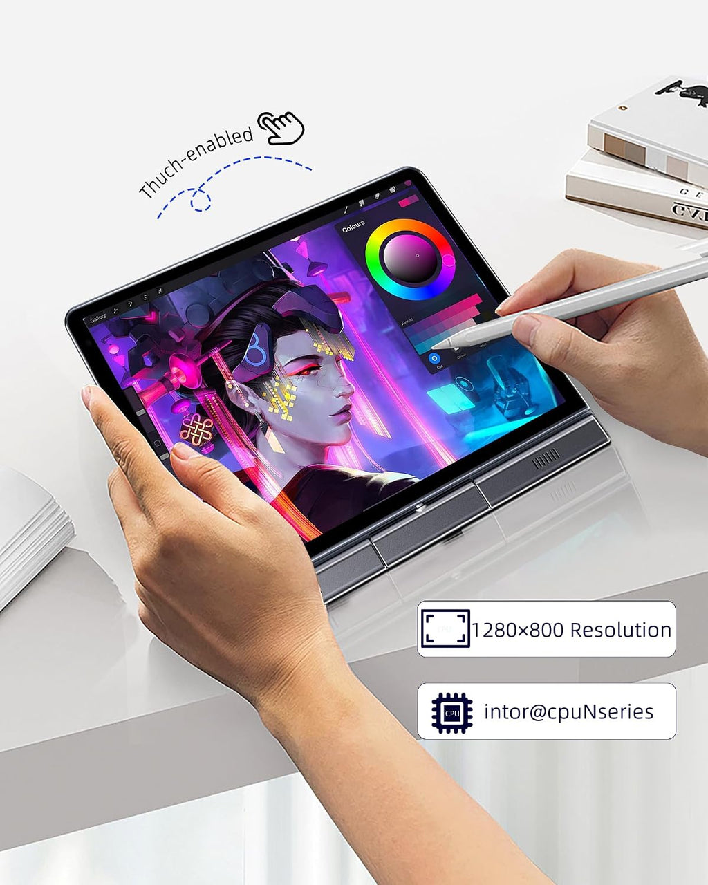 8' Mini Laptop 2-in-1 HD Touchscreen Portable, Win 11 Pro Portable Pocket PC, N150 12 GB LPDDR5 512 GB M.2 SSD, Wi-Fi 6, BT 5.2 2 MP Camera, G-Sensor, HDMI, Type C