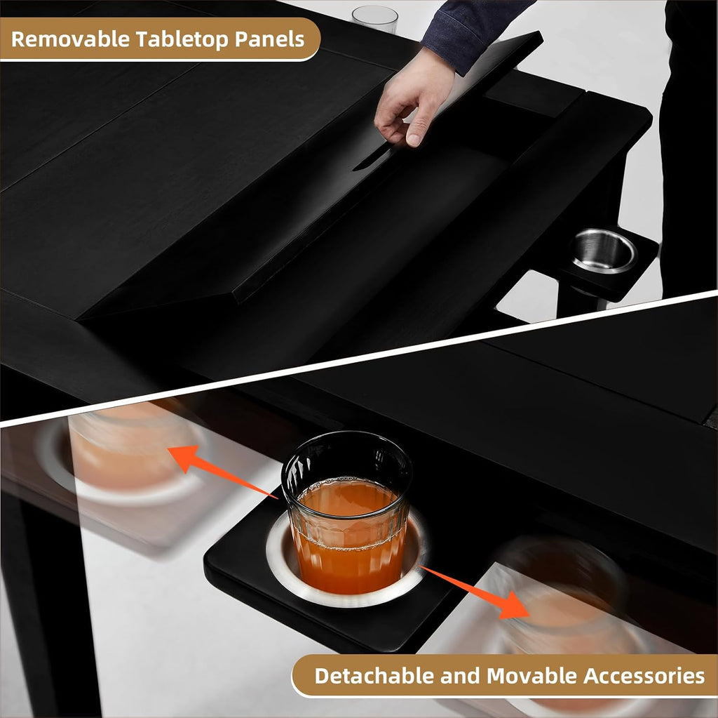 Coperat Solid Wood Board Game Table for 4-6 Players,Dining/Gaming Table w/ 54'x31' Big Gaming Space and Removable Top,Includes Game Mat, 6 Cup Holders & Hobby Tray,Black