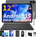 12 inch Android 15 Tablet, 2026 Tablet with Keyboard, 24GB+256GB+2TB Expand, 2 in 1 Tablets with Gemini AI, Octa-Core, 8000mAh, 5G WiFi, Widevine L1, GMS, Tablets PC with Case, Mouse, Stylus (Black)