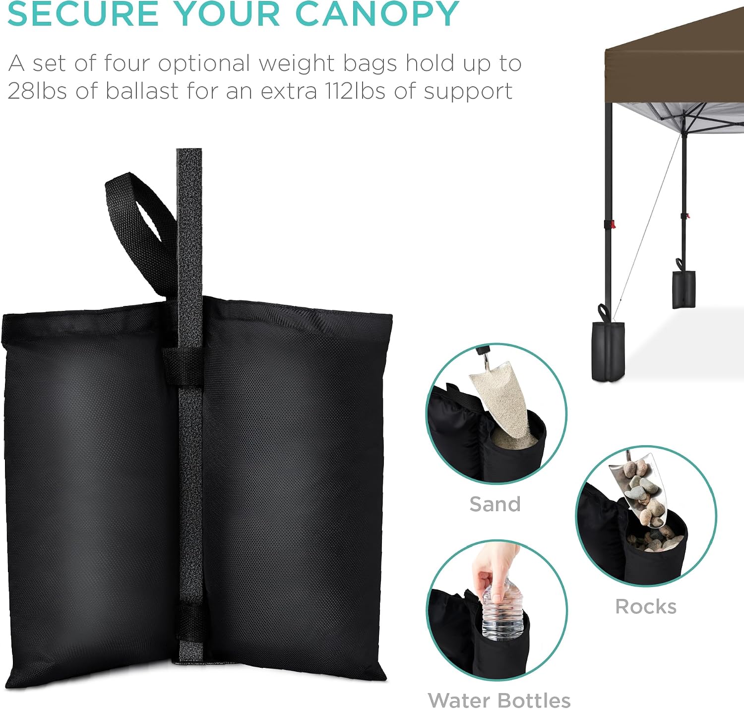Best Choice Products 12x12ft Pop Up Canopy Tent, Outdoor Shade, 1 Person 1 Minute Set Up, Carry Case, 4 Weight Bags - Brown