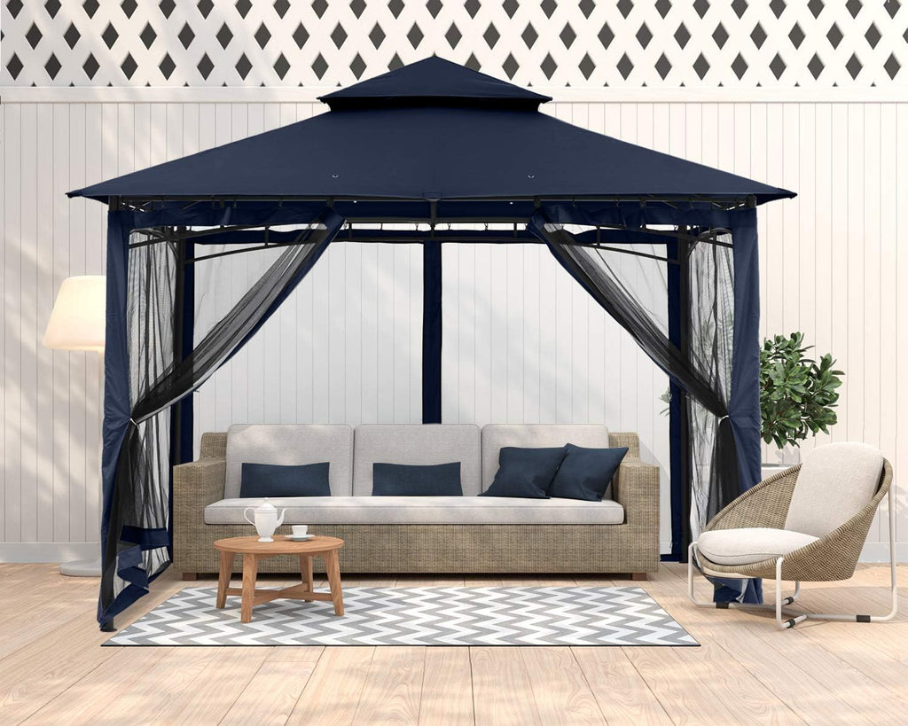 ABCCANOPY Gazebos for Patios 10x10 - Outdoor Steel Frame Gazebo with Mosquito Netting for Lawn Backyard Garden Deck (Navy Blue)