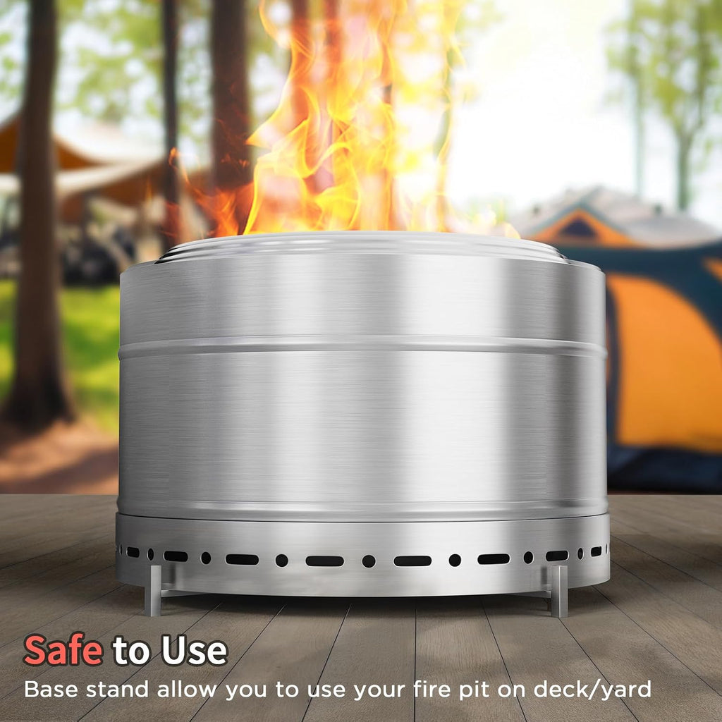 Large Smokeless Fire Pit 26' with Stand Wood Burning Stainless Steel Outside Firepits for Outdoor Backyard Patio Garden Picnic Camping Bonfire