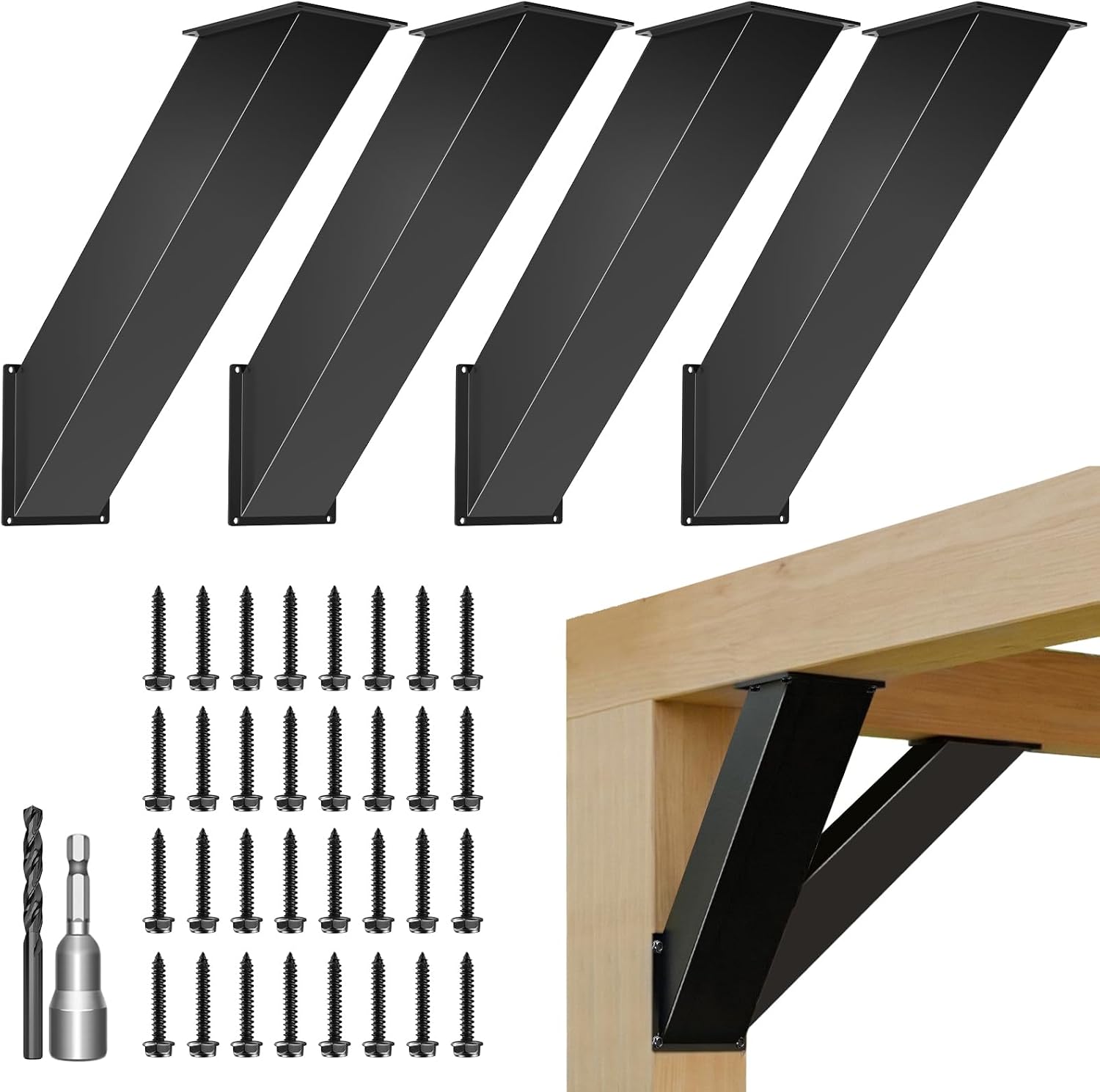 4''X4'' (Actual: 3.2''X3.2'') 45 Degree Angle Support Bracket 4pcs, Heavy Duty Pergola Brackets for Gazebos, Porches, Wood Post and Beam 45 Degree Bracket