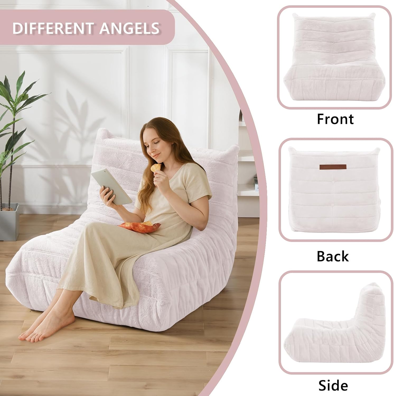 Bean Bag Chair for Adults, Giant Bean Bag Sofa Oversized Beanbag Chairs, Fireside Bean Bag Couch with High Density Sponge Filled Large Bean Bags Chair for Apartment Living Room Bedroom, Light Pink