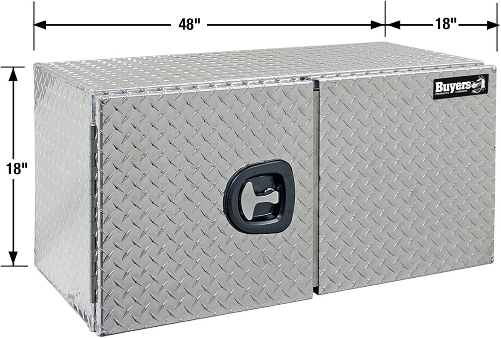 Buyers Products 1705210 Underbody Truck Tool Box with Barn Doors, 18x18x48 Inch, Diamond Tread Aluminum, Made in USA, Compression Latch, Weather Resistant, Toolbox for Flatbeds, Trailers & Work Trucks