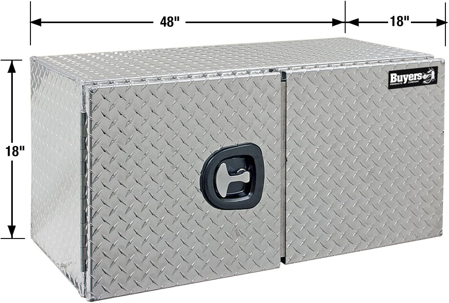 Buyers Products 1705210 Underbody Truck Tool Box with Barn Doors, 18x18x48 Inch, Diamond Tread Aluminum, Made in USA, Compression Latch, Weather Resistant, Toolbox for Flatbeds, Trailers & Work Trucks