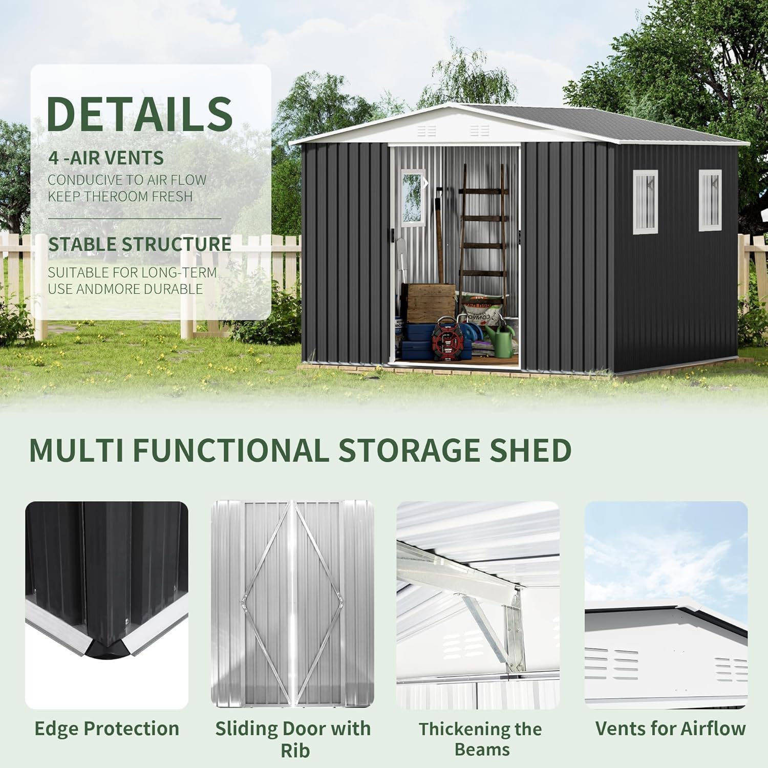 Large 12x10 FT Metal Garden Shed with Apex Roof | Heavy-Duty Steel Outdoor Storage for Tools, Bikes & Lawn Equipment