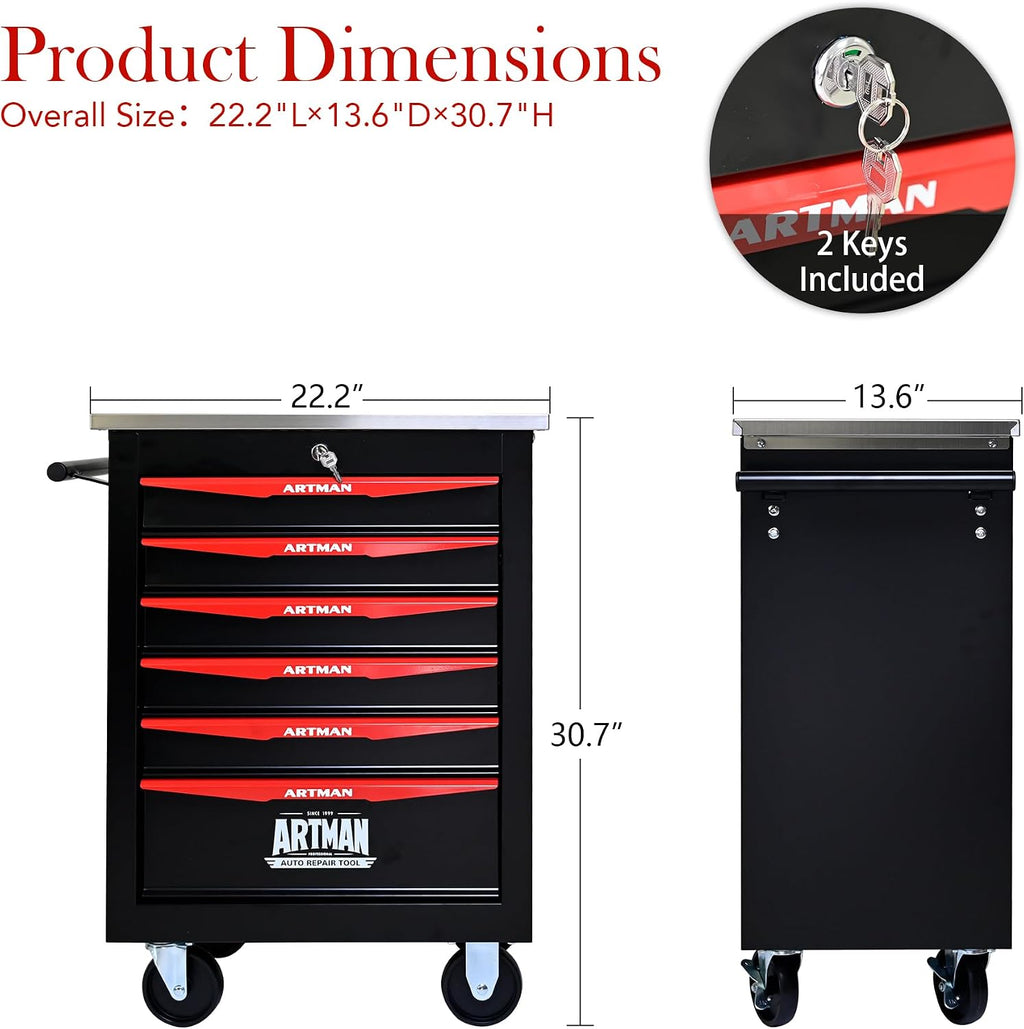 6-Drawer Tool Chest with Wheels, Combinable Rolling Tool Cart, Rolling Tool Box，Storage Organizer Cabinet for Garage,Warehouse, Repair Shop, Workshop