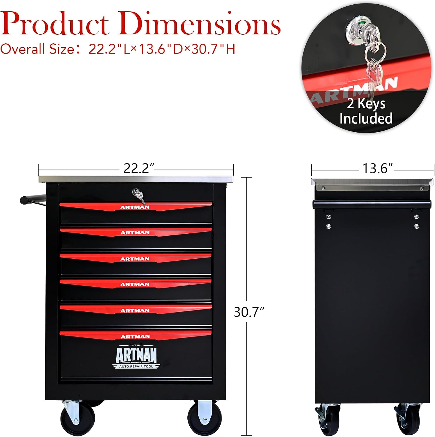 6-Drawer Tool Chest with Wheels, Combinable Rolling Tool Cart, Rolling Tool Box，Storage Organizer Cabinet for Garage,Warehouse, Repair Shop, Workshop