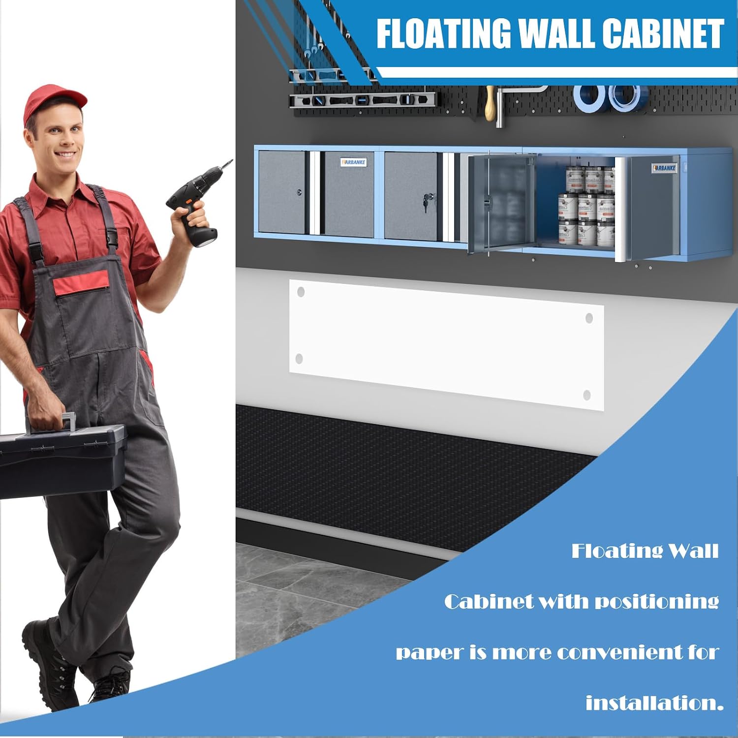 LARBANKE Metal Storage Cabinet System with Lock and Keys,Storage Cabinet System with 3 Wall Cabinet,One 5-Drawer Tool Chest and One 7-Drawer Tool Chest,Universal Brake Wheel &Padded Feet Attached
