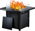 Ciays Propane Fire Pit, 28″ Outdoor Gas Fire Pit, 50,000 BTU Steel Fire Table with Glass Wind Guard, Lid & Lava Rock, Add Warmth and Ambience to Gatherings On Patio Deck Garden (2 Packages)