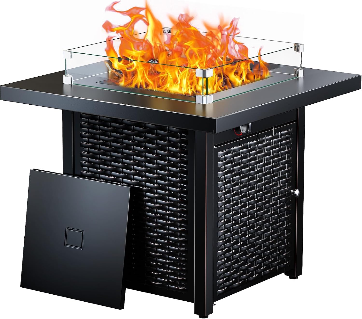 Ciays Propane Fire Pit, 28″ Outdoor Gas Fire Pit, 50,000 BTU Steel Fire Table with Glass Wind Guard, Lid & Lava Rock, Add Warmth and Ambience to Gatherings On Patio Deck Garden (2 Packages)