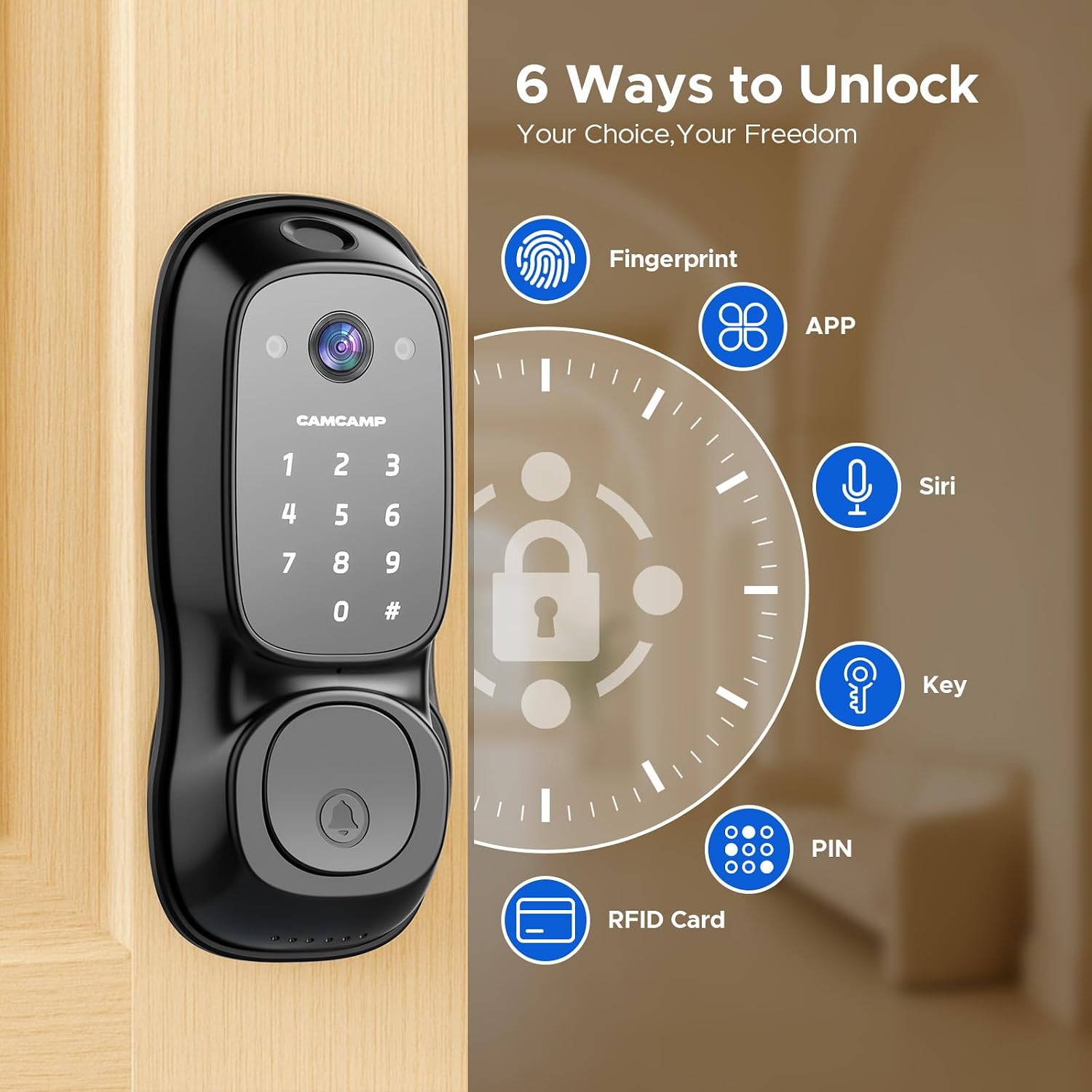 Smart Lock with Camera & Doorbell, 3-in-1 Smart Deadbolt for Front Door, Fingerprint Keyless Entry Door Lock with Live View, Video Smart Lock Built-in Wi-Fi, Auto Lock, Siri Unlock, IP66 Waterproof