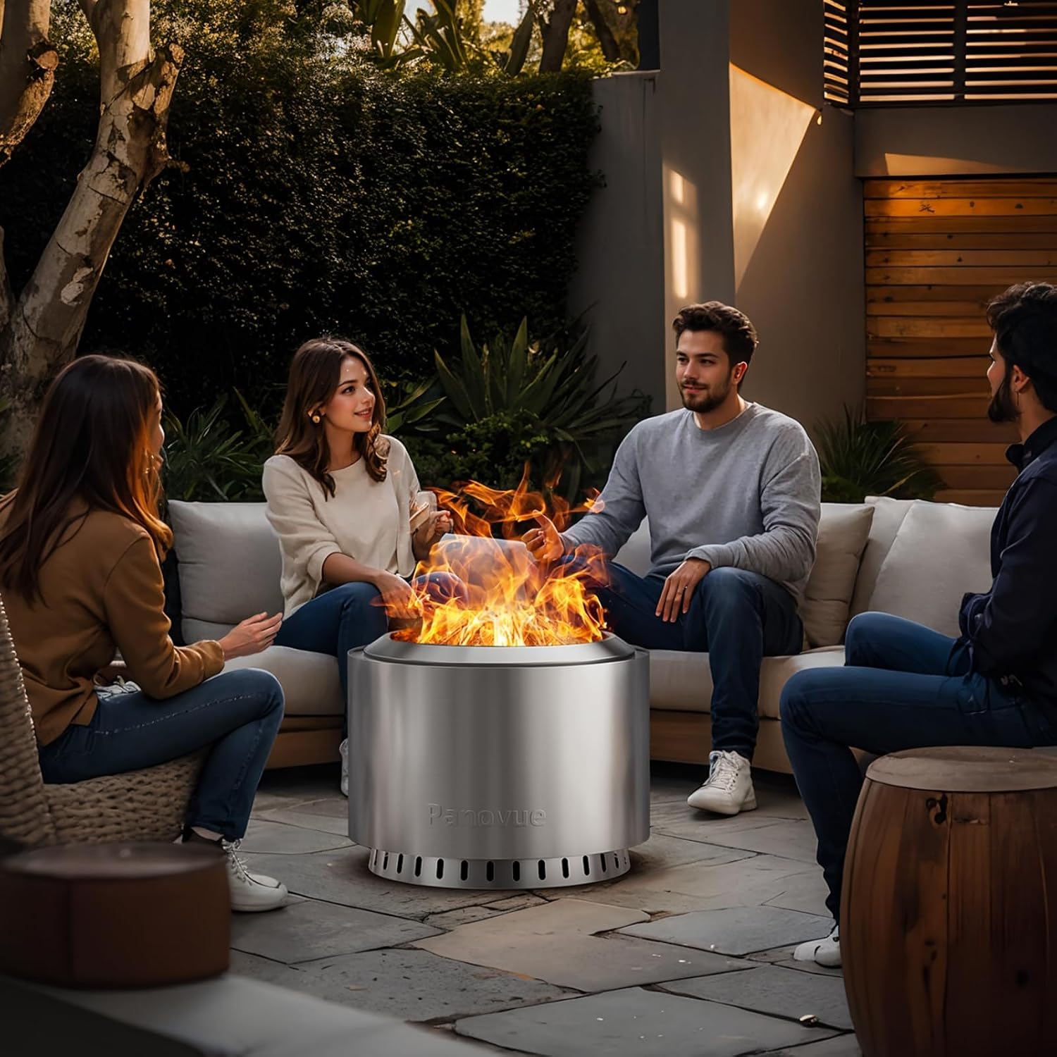 Panovue 22 inch Smokeless Fire Pit with Waterproof Cover, Stainless Steel Outdoor Smokeless Firepit, Wood Burning Fire Pits for Camping, Bonfire,Low Smoke Firepit for Outside[Slivery]