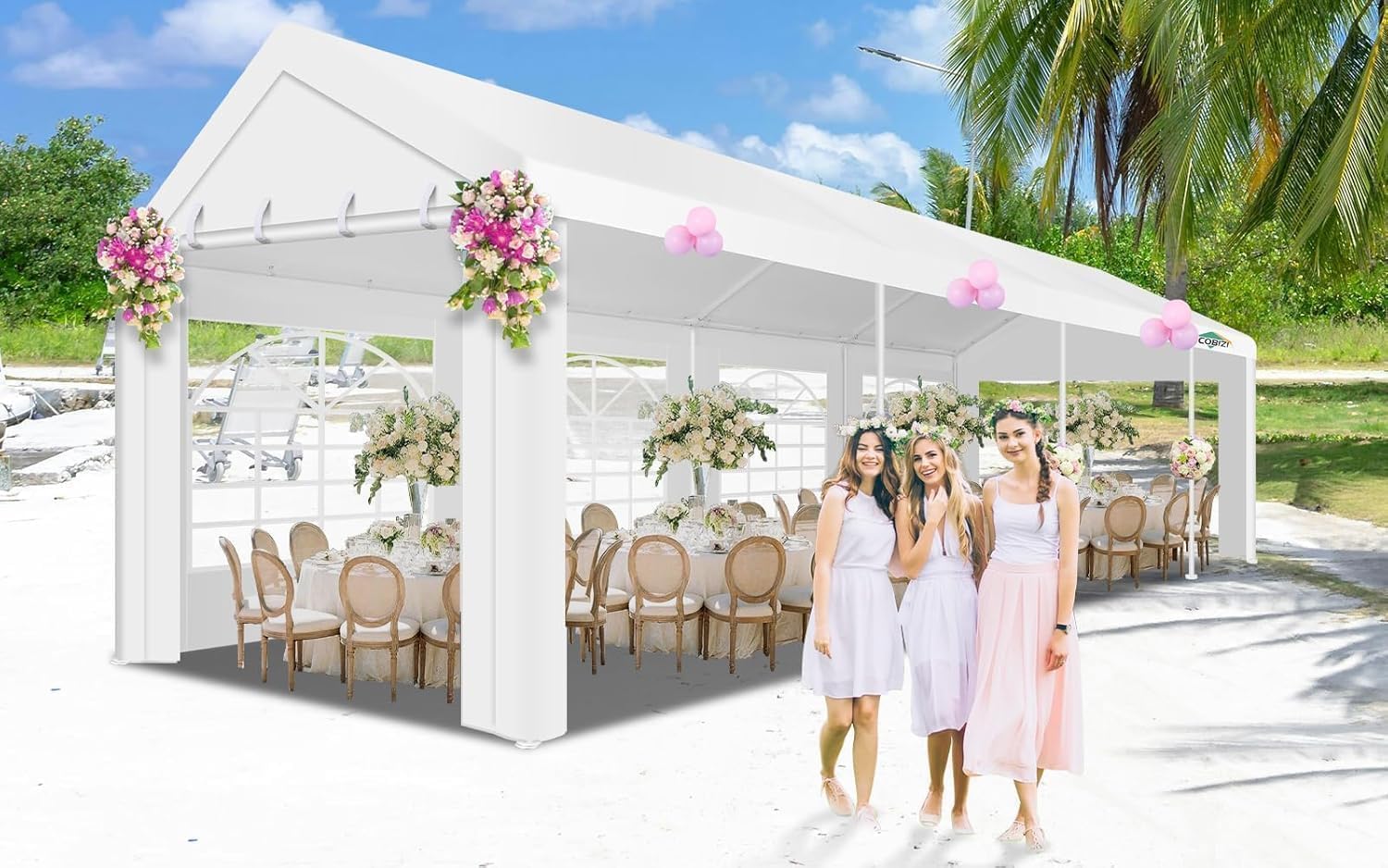 COBIZI 10x30FT Party Tent Heavy Duty Event Shelter Outdoor Wedding Gazebo Canopy Tent for Parties Carport BBQ Commercial with Removable Sidewall Windows, Powder Coating (Better Than Galvanized),White