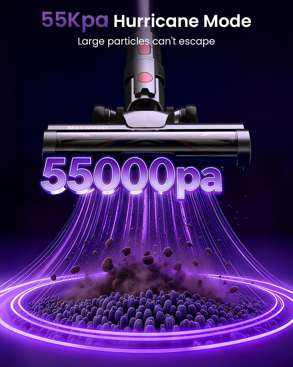 Cordless Vacuum Cleaner 55Kpa/650W/70Mins,1.8L Self Standing Stick Vacuum,Upgraded Vacuum Cordless with Hurricane Mode,Touch Screen,Anti-Tangle Wireless Vacuum,Vacuum Cleaners for Home/Pet Hair/Carpet