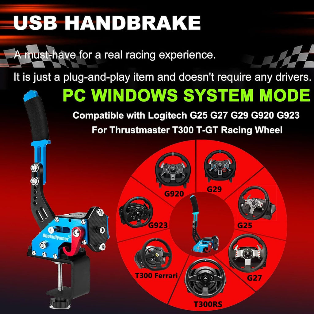 Obokidly Upgrade USB Handbrake Support G923 2 IN 1 Compatible With XBOX ONE/XBOX ONE S AND PC For Simracing Game Sim Rig With Clamp ;With Plate (Blue-3)